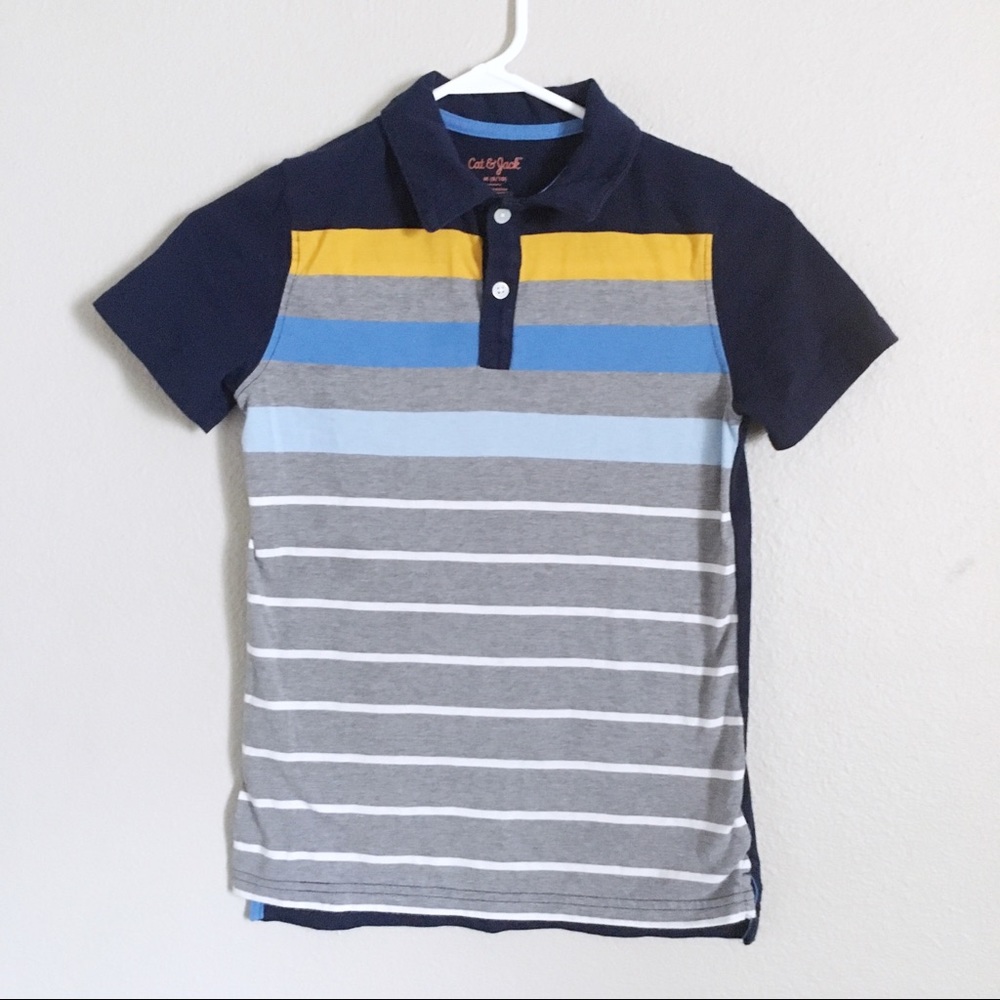 Cat & Jack Boys Striped Blue & Yellow Polo (8/10)